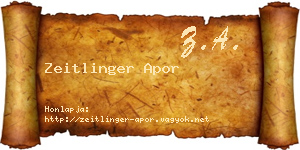 Zeitlinger Apor névjegykártya